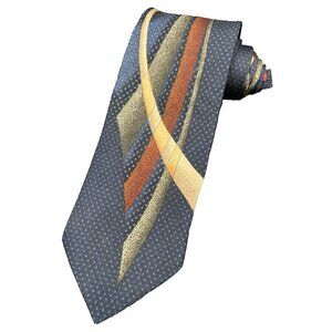 CROFT & BARROW Tie Men's 100% Silk Blue Gold Red Geometric Strips Made Canada